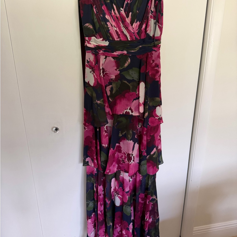 Xscape Pink and Green Floral Maxi Dress